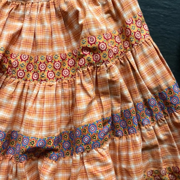 Oilily HOLLAND] Tangerine check floral prints Cotton Wide Tired Bohemian Skirt - Picture 3 of 8
